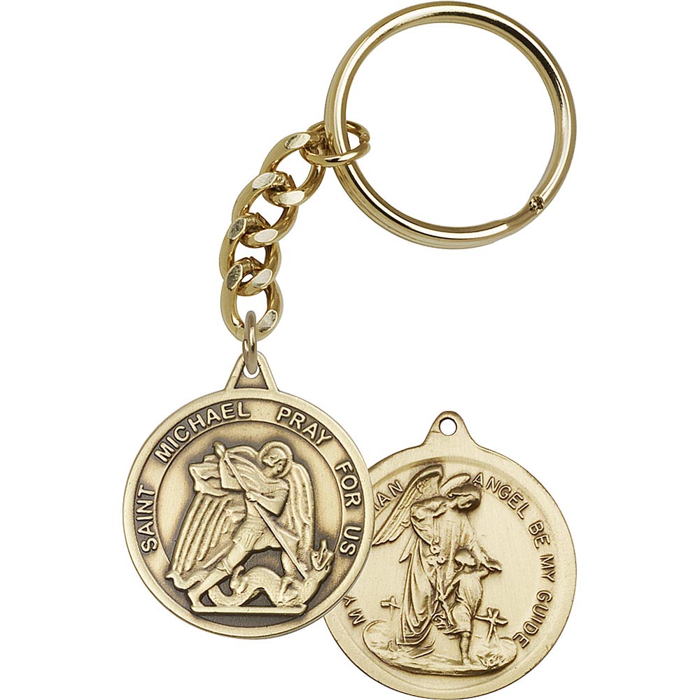 Antique Gold St. Michael the Archangel Keychain - 0201