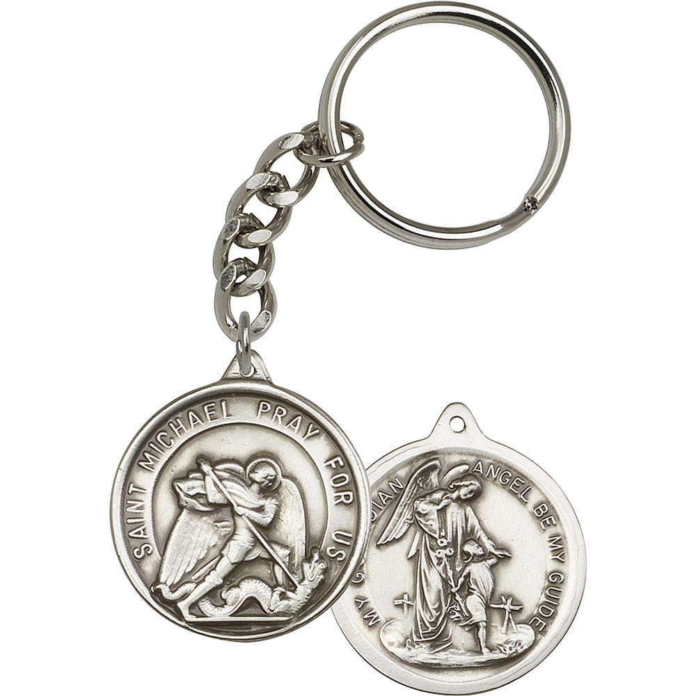Antique Silver St. Michael the Archangel Keychain - 0201