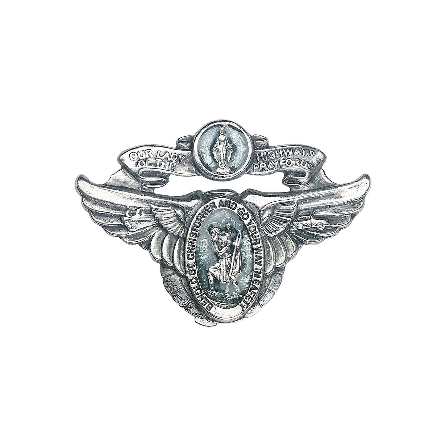 Antique Silver O/L of the Highway Visor Clip with Blue Epoxy Finish - 1017EV