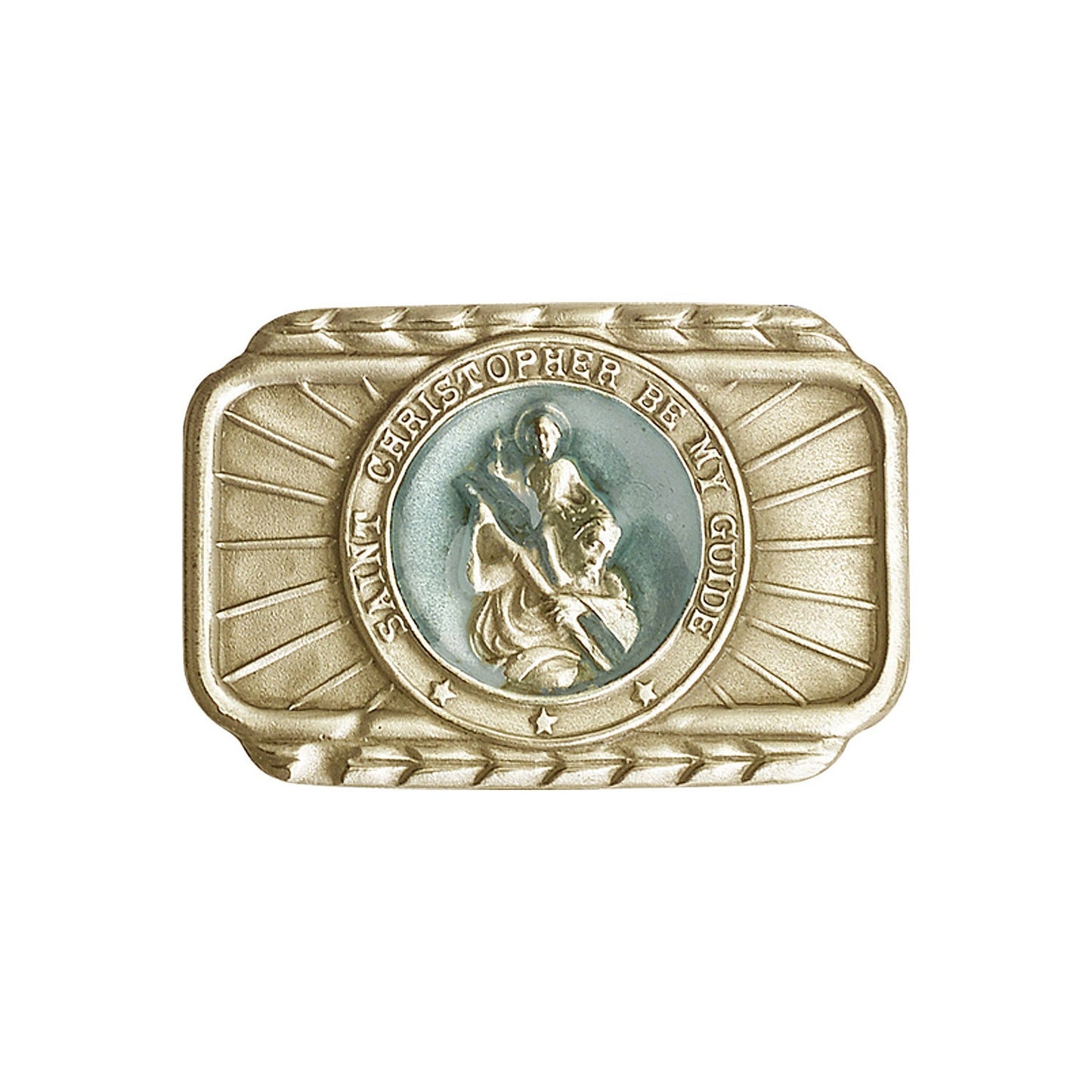 Antique Gold St. Christopher Visor Clip with Blue Epoxy Finish - 1021EVG
