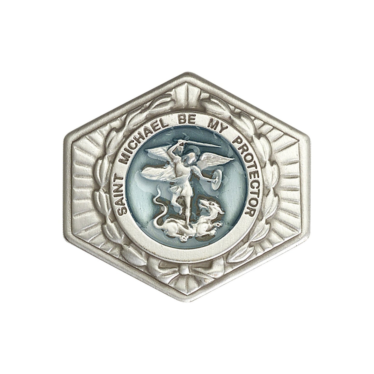 Antique Silver St. Michael the Archangel Visor Clip with Blue Epoxy Finish - 1023EV
