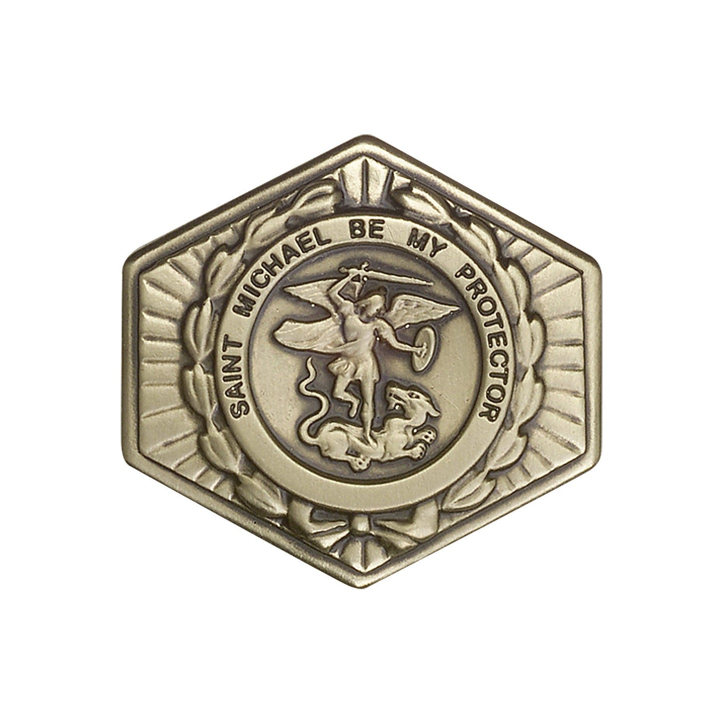 Antique Gold St. Michael the Archangel Visor Clip - 1023VG