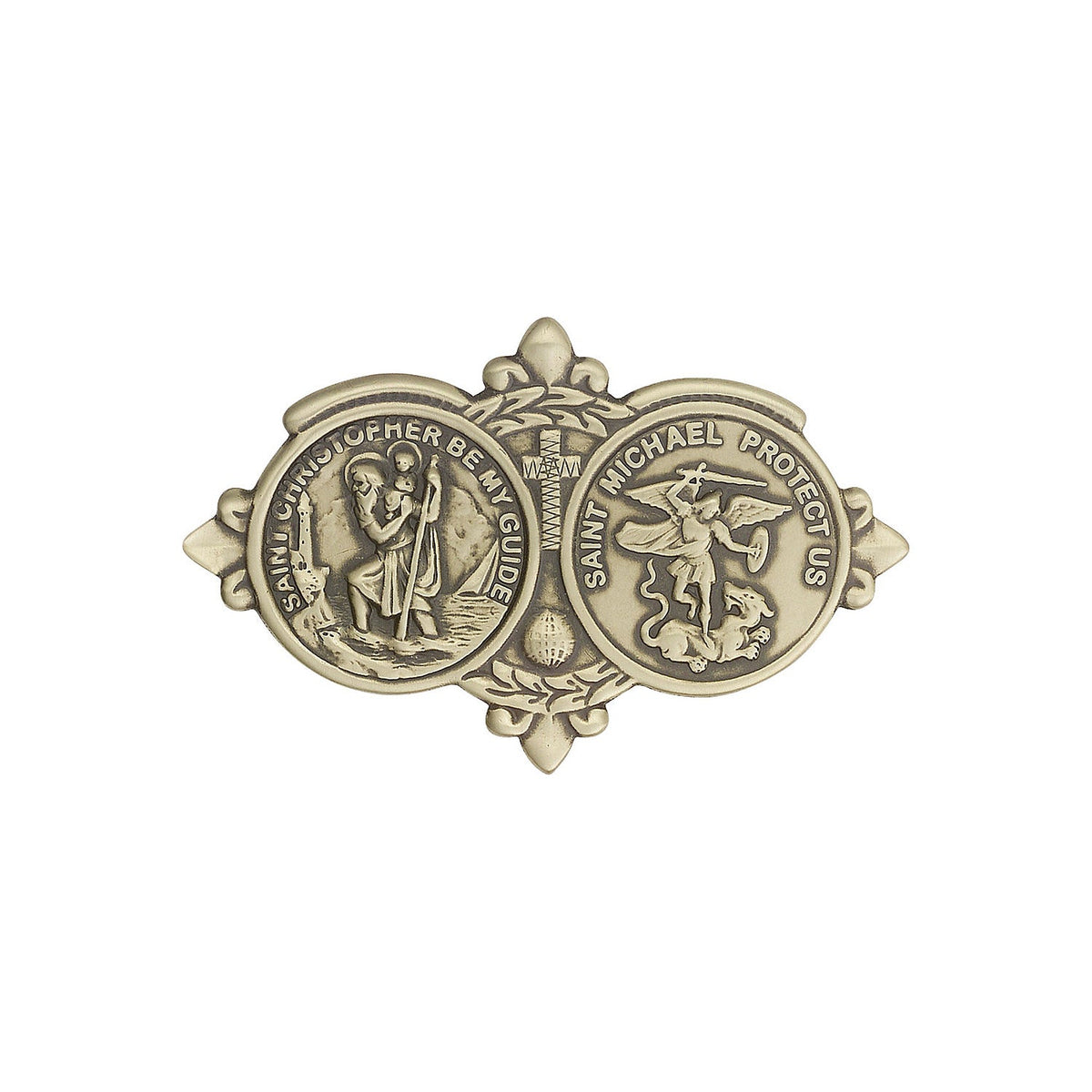 Antique Gold St. Christopher / St Michael Visor Clip - 1034VG