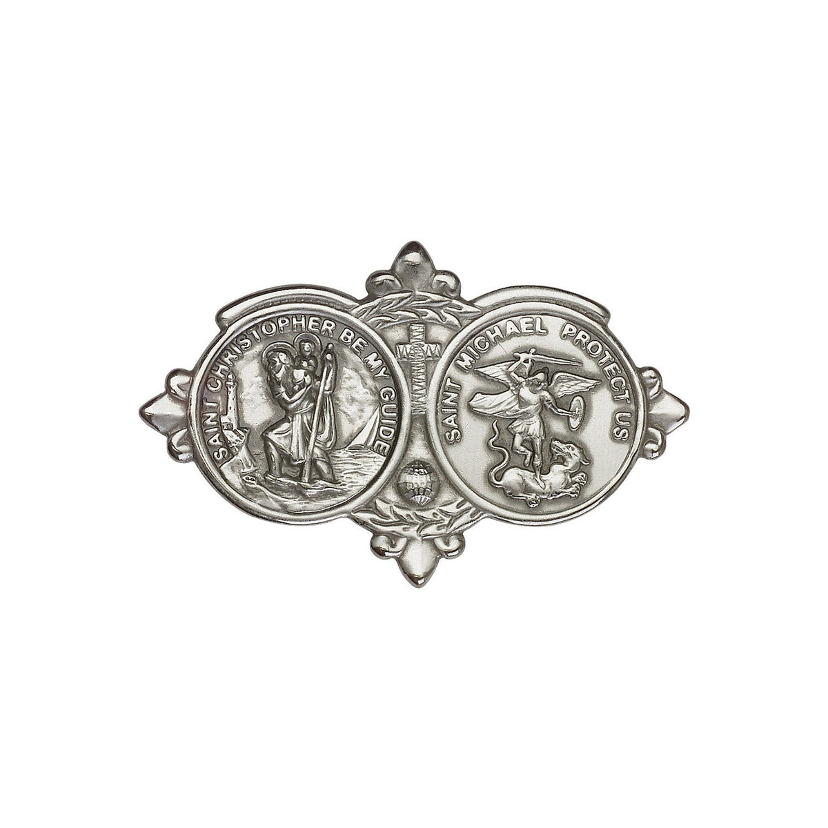 Antique Silver St. Christopher / St Michael Visor Clip - 1034V