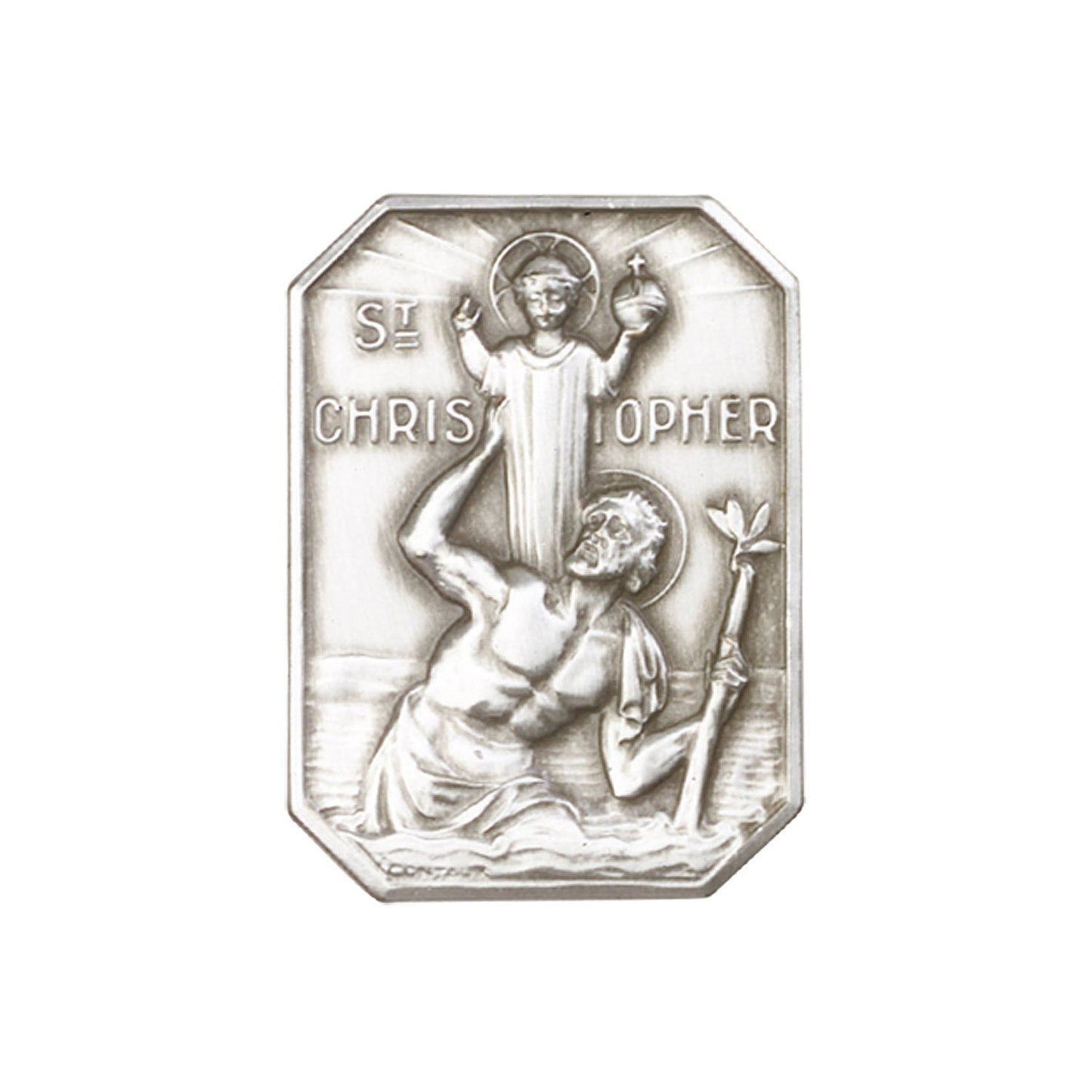 Antique Silver St. Christopher Visor Clip - 1049V