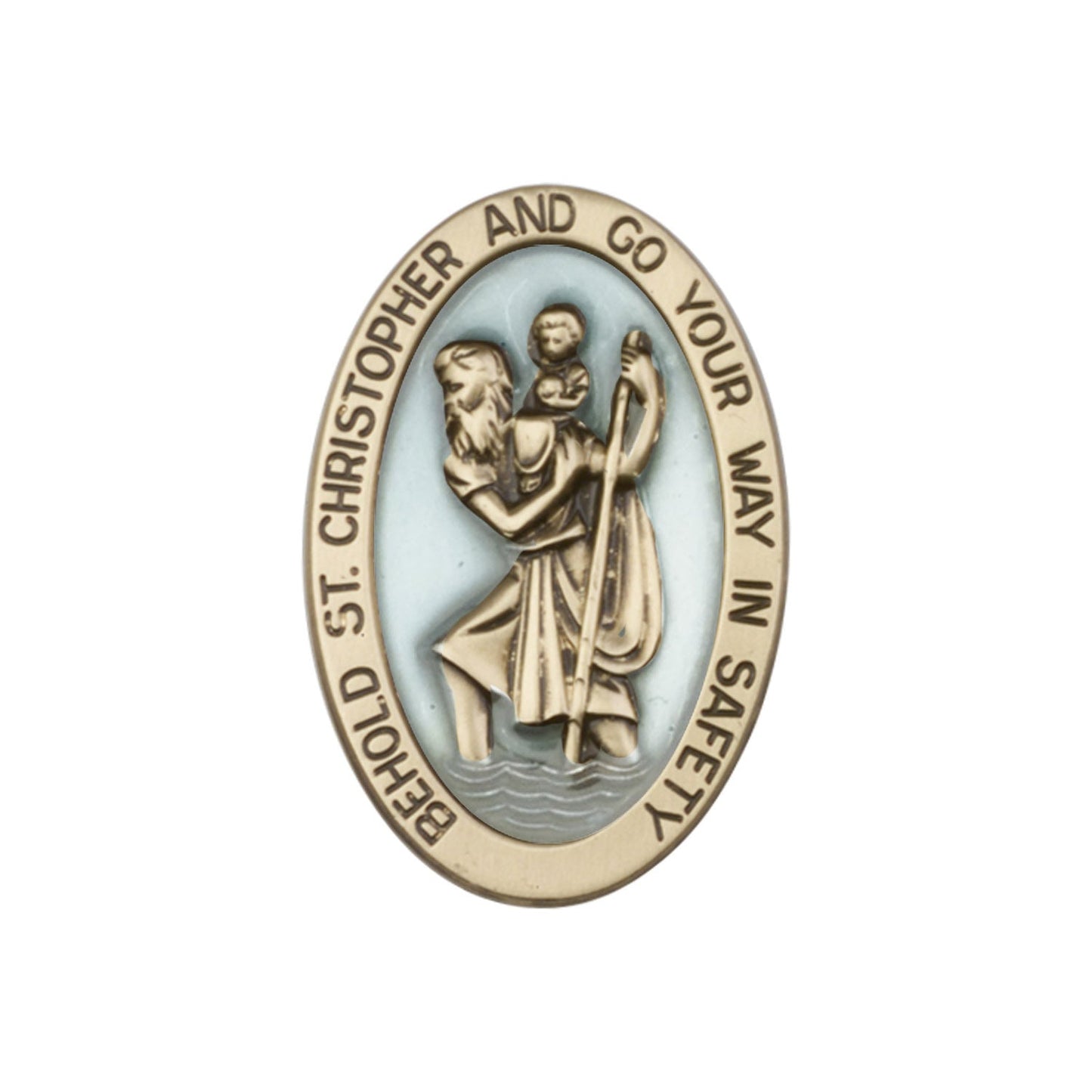 Antique Gold St. Christopher Visor Clip with Blue Epoxy Finish - 1051EVG
