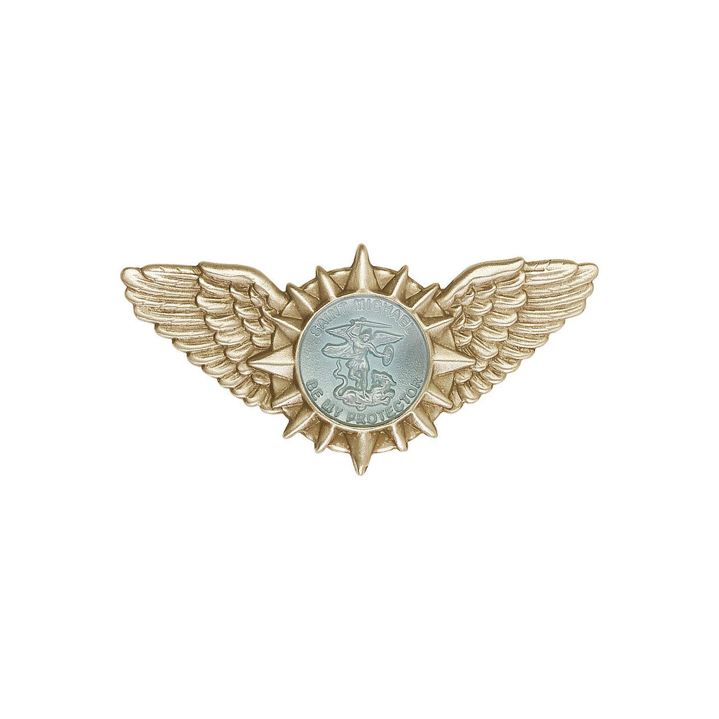 Antique Gold St. Michael / Wings Visor Clip with Blue Epoxy Finish - 1063EVG