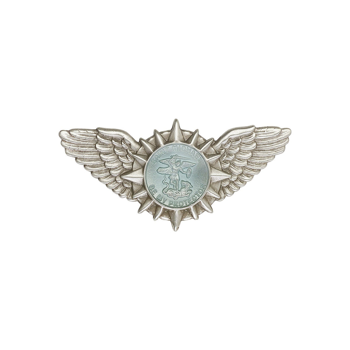 Antique Silver St. Michael / Wings Visor Clip with Blue Epoxy Finish - 1063EV