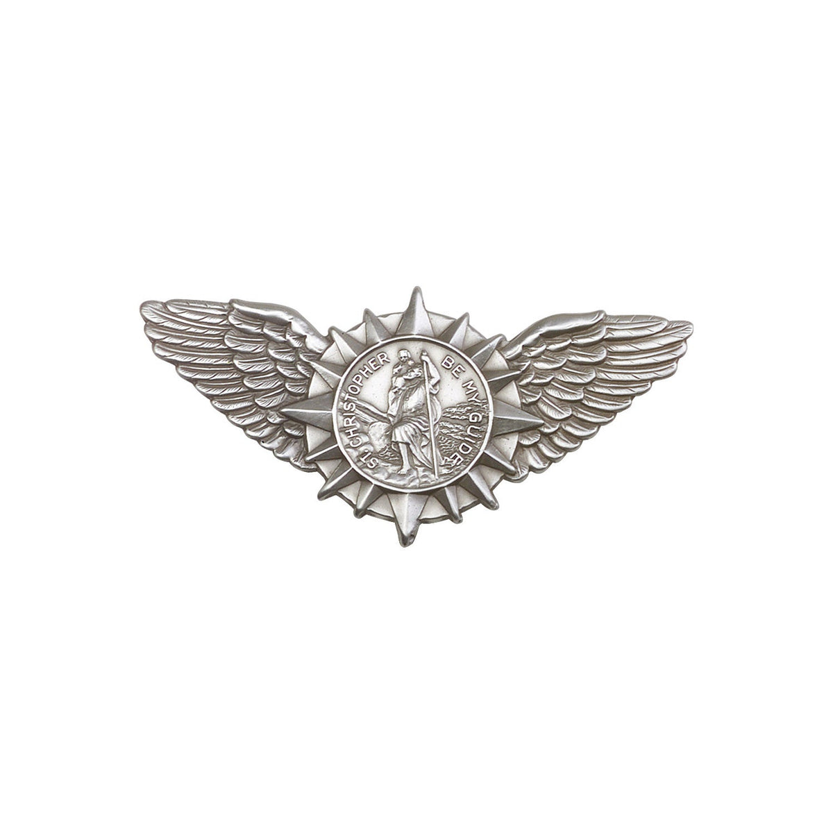 Antique Silver St. Christopher / Wings Visor Clip - 1067V