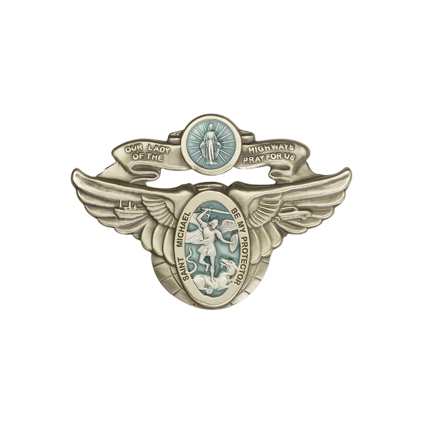 Antique Gold O/L of the Highway / St Michael Visor Clip with Blue Epoxy Finish - 1071EVG