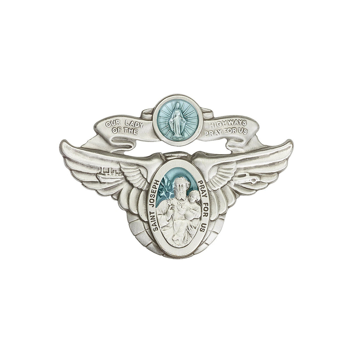 Antique Silver O/L of the Highway/St Joseph Visor Clip with Blue Epoxy Finish - 1091EV
