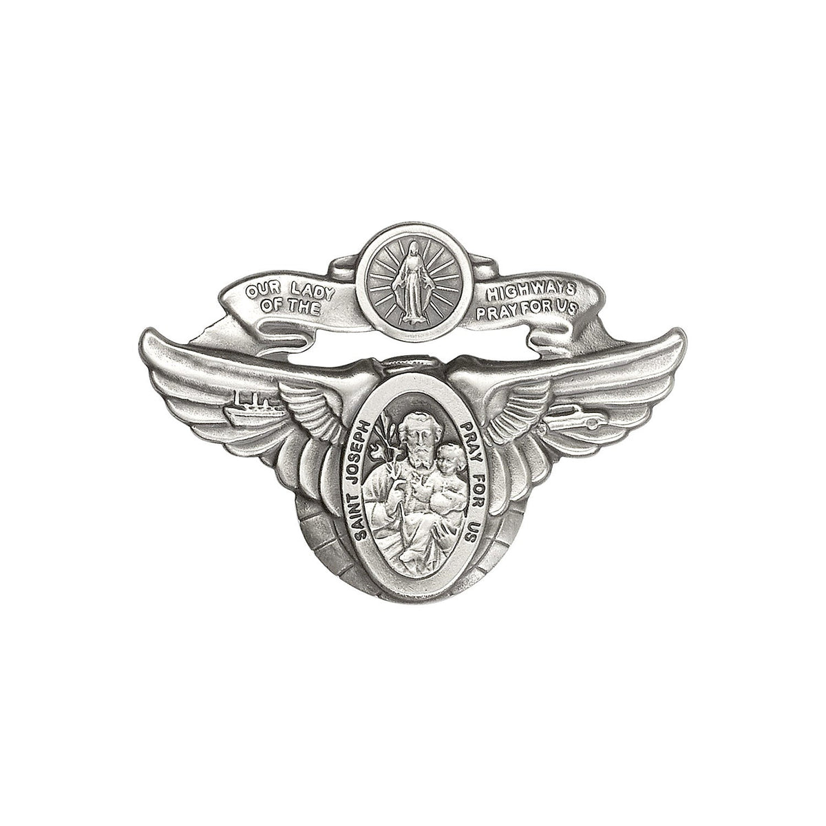 Antique Silver O/L of the Highway / St Joseph Visor Clip - 1091V