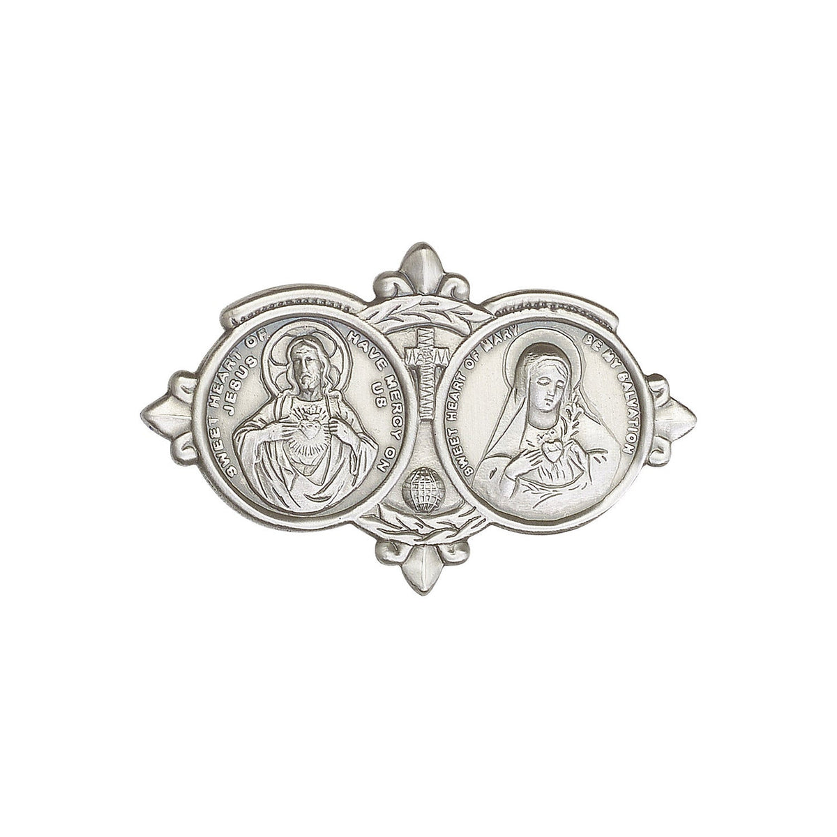 Antique Silver Jesus / Mary Visor Clip - 1096V