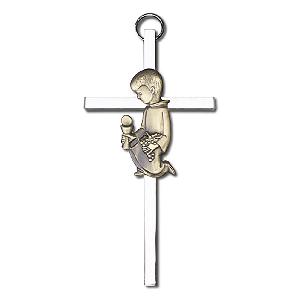 4 inch Antique Gold Communion Boy on a Polished Silver Finish Cross - 4430G/S
