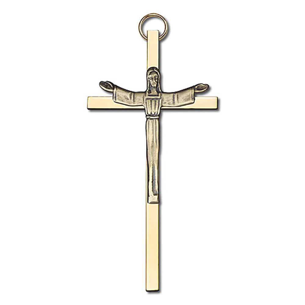 4 inch Antique Gold Risen Christ on a Polished Brass Cross - 4465G/G