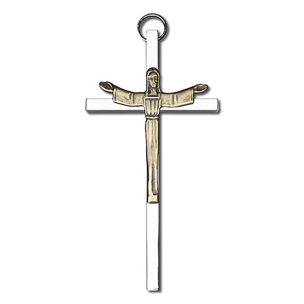 4 inch Antique Gold Risen Christ on a Polished Silver Finish Cross - 4465G/S