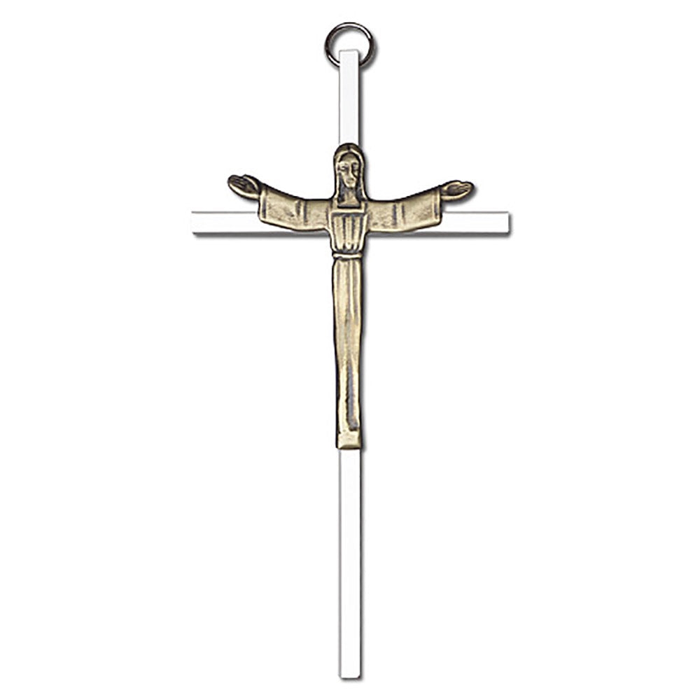 6 inch Antique Gold Risen Christ on a Polished Silver Finish Cross - 4565G/S