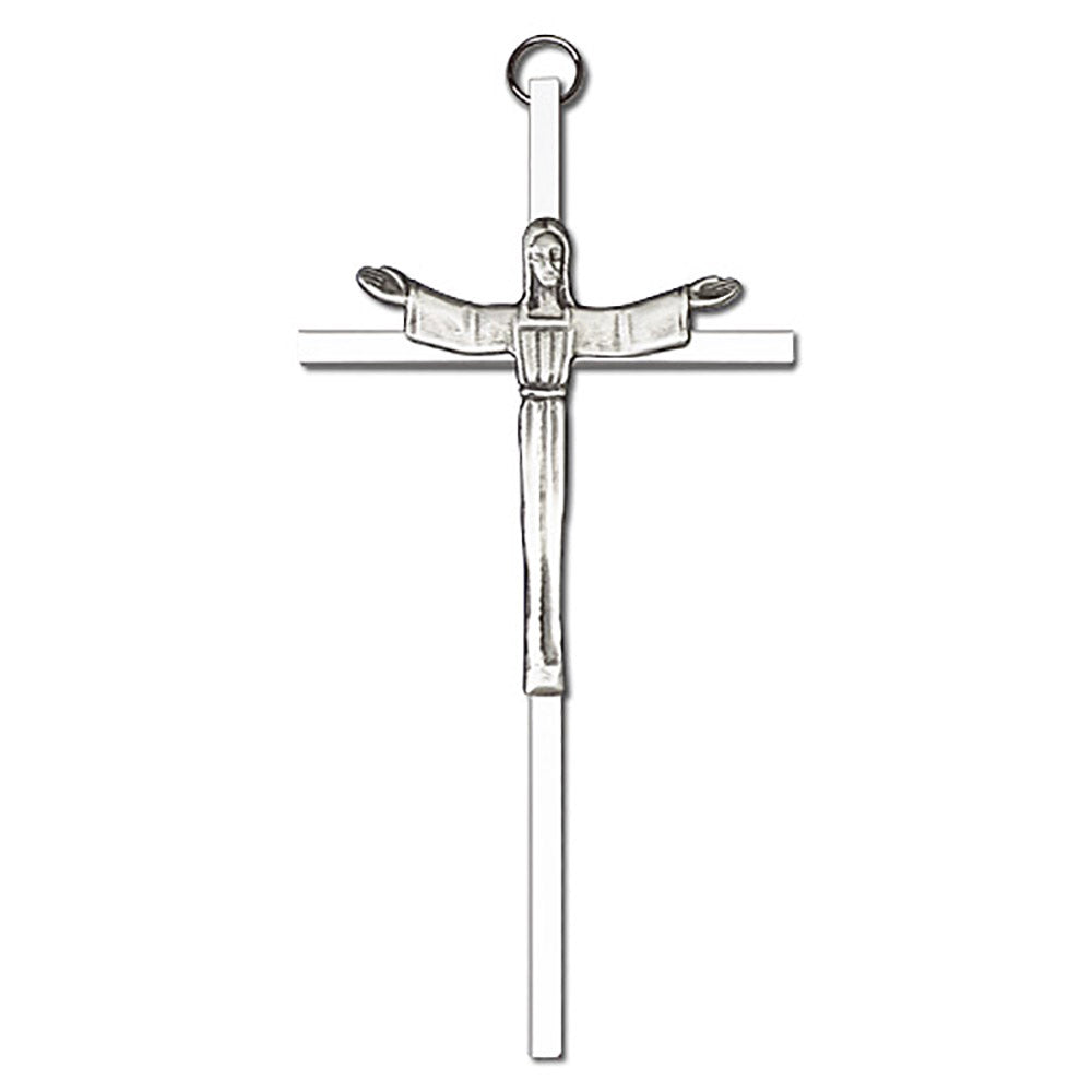 6 inch Antique Silver Risen Christ on a Polished Silver Finish Cross - 4565S/S