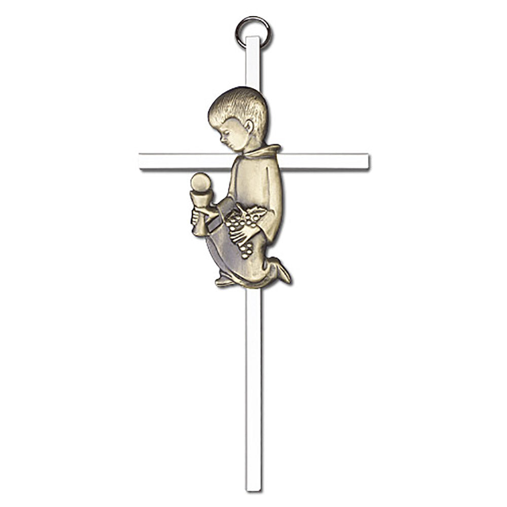 6 inch Antique Gold Communion Boy on a Polished Silver Finish Cross - 4610G/S