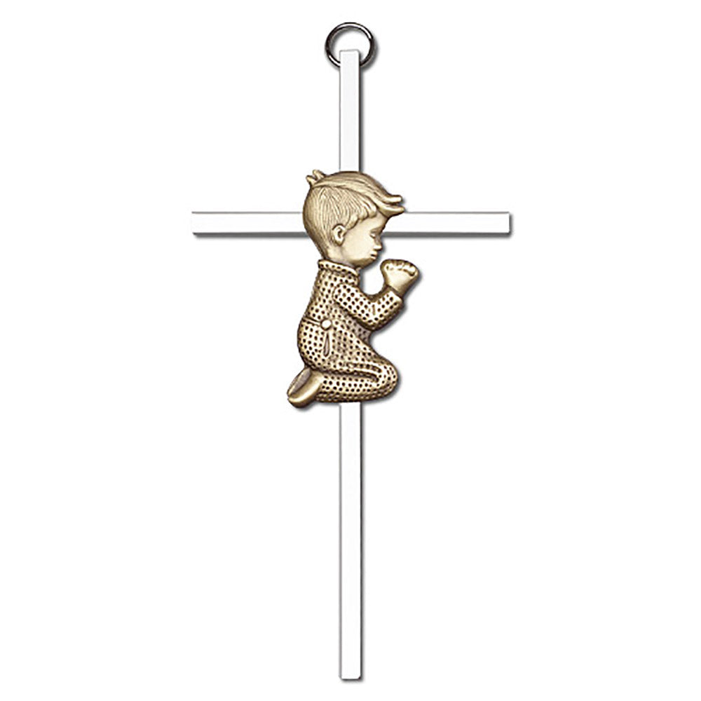 6 inch Antique Gold Praying Boy on a Polished Silver Finish Cross - 4660G/S