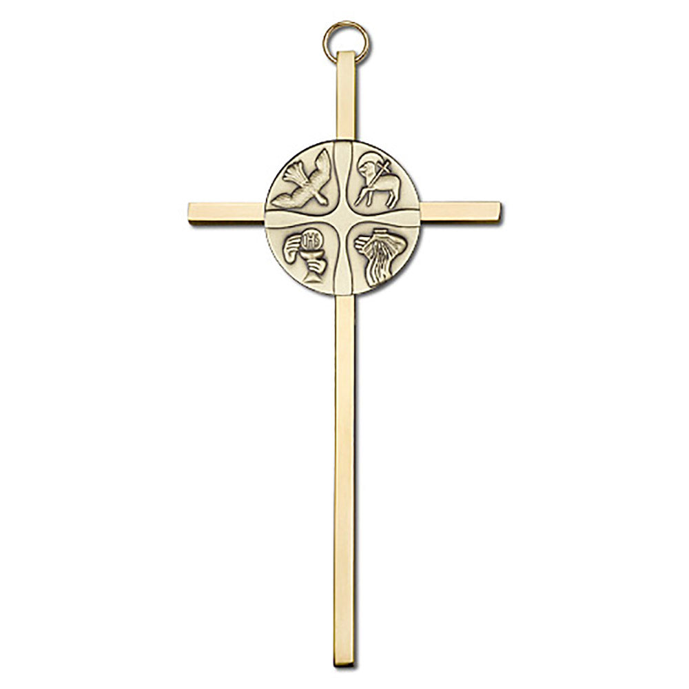 6 inch Antique Gold Christian Life on a Polished Brass Cross - 4674G/G