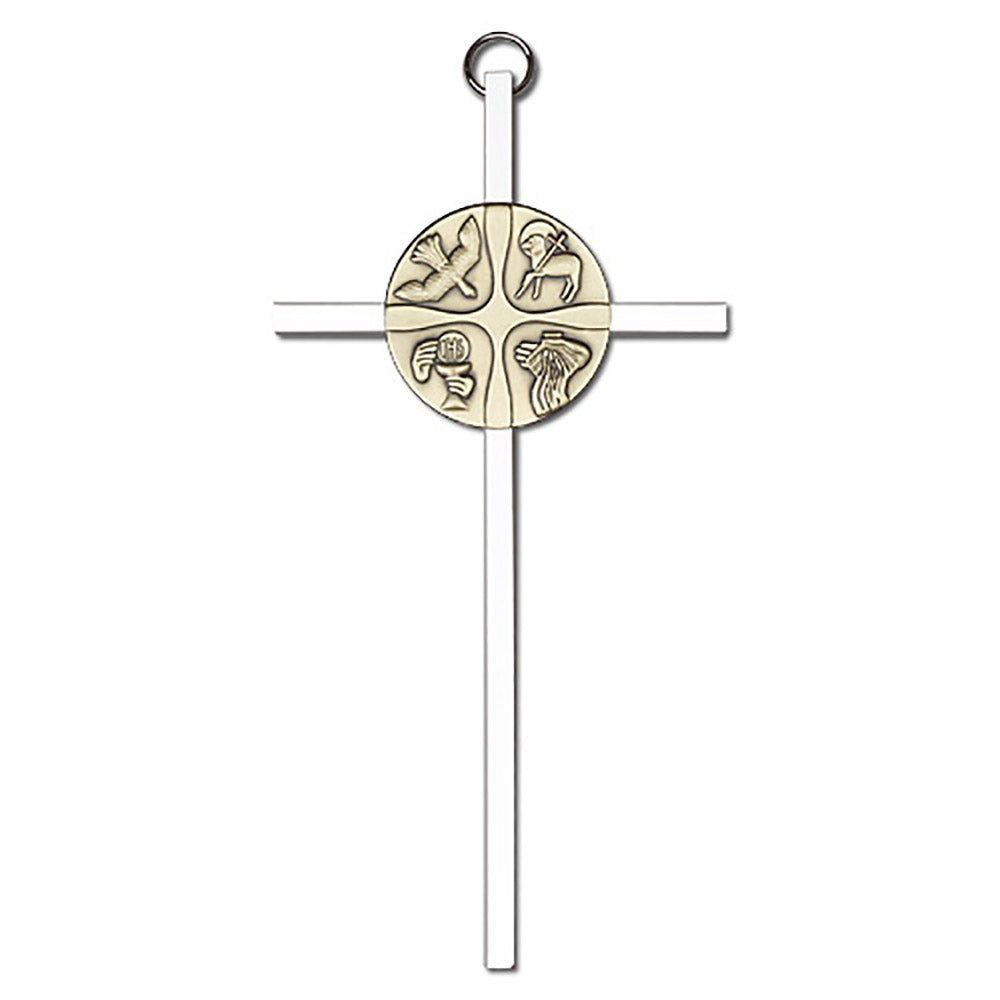 6 inch Antique Gold Christian Life on a Polished Silver Finish Cross - 4674G/S