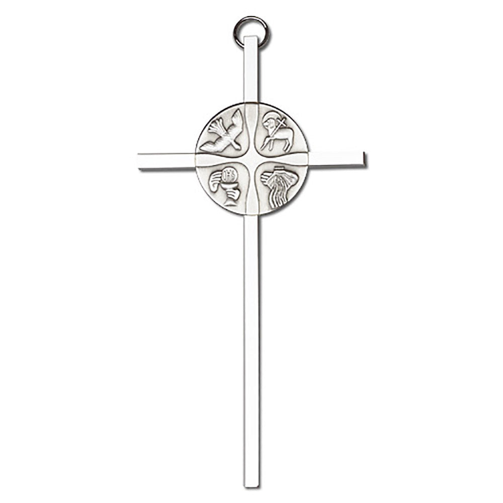 6 inch Antique Silver Christian Life on a Polished Silver Finish Cross - 4674S/S