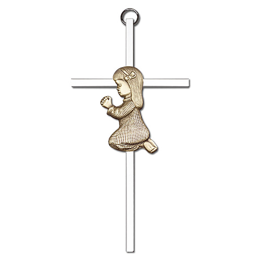 6 inch Antique Gold Praying Girl on a Polished Silver Finish Cross - 4690G/S