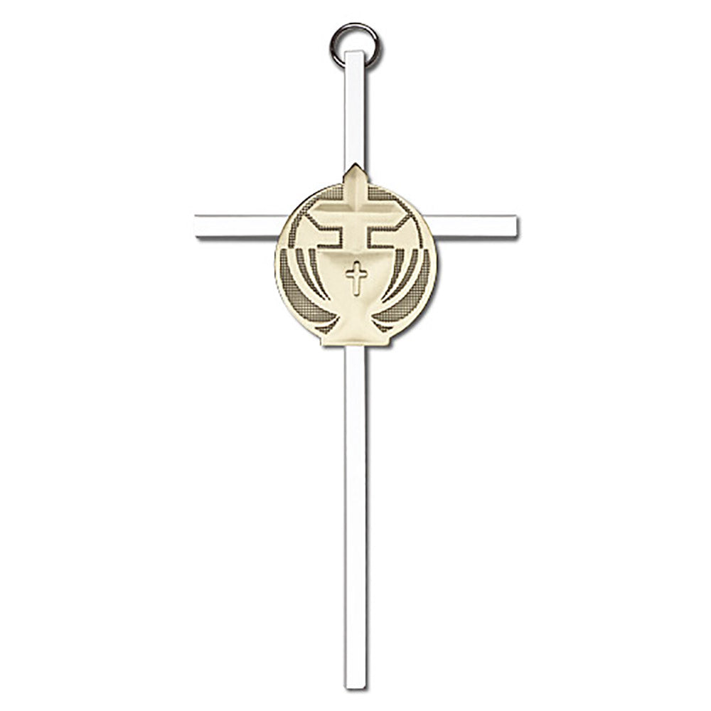 6 inch Antique Gold Communion on a Polished Silver Finish Cross - 4695G/S