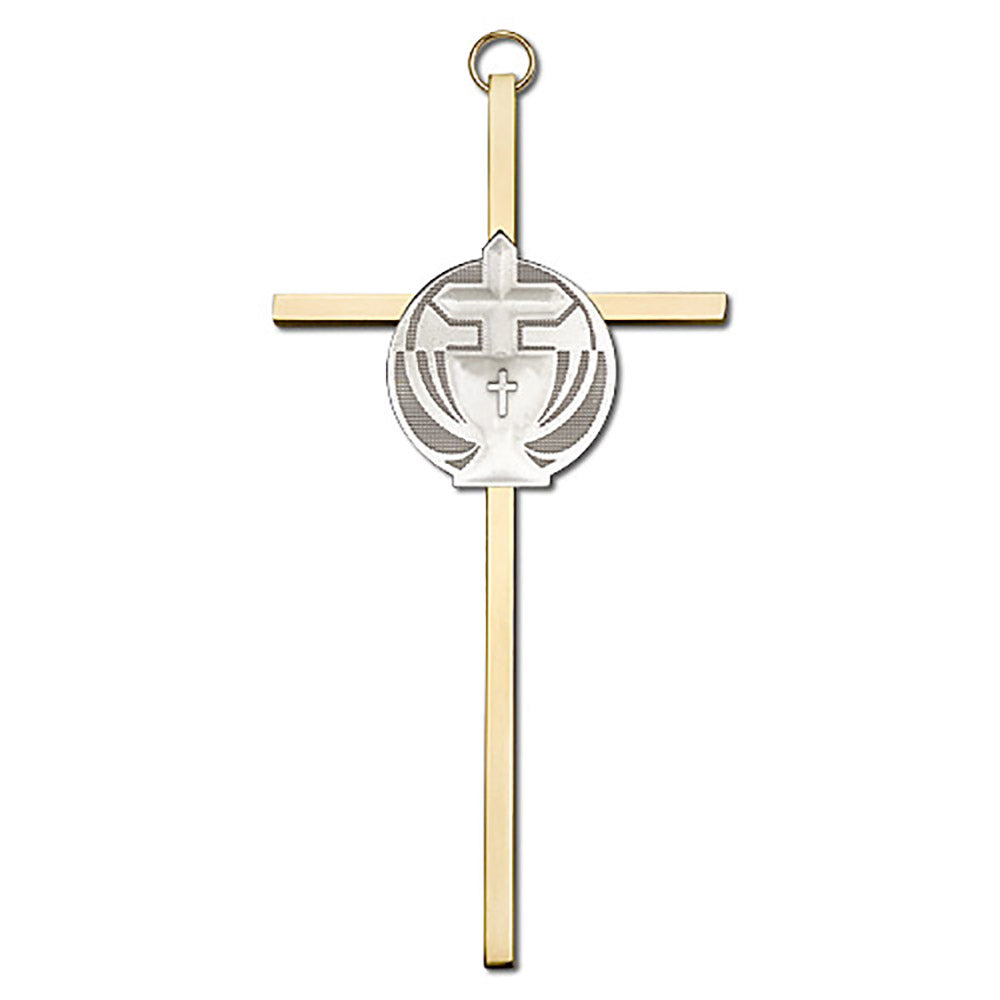 6 inch Antique Silver Communion on a Polished Silver Finish Cross - 4695S/G
