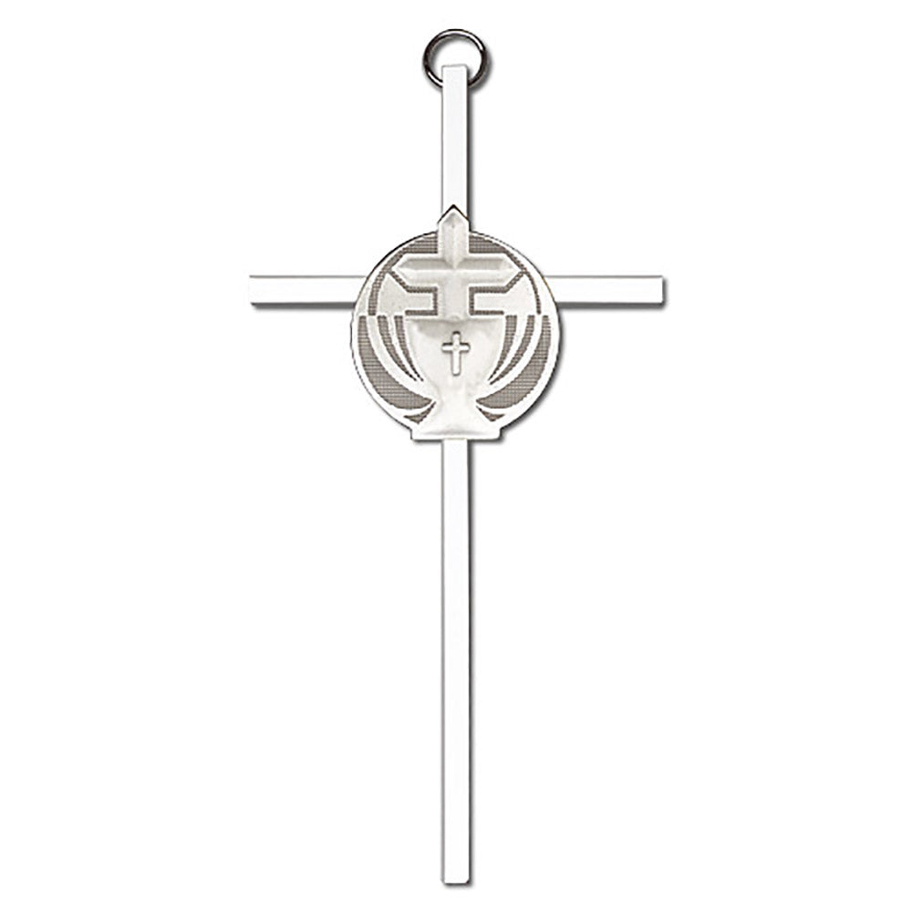 6 inch Antique Silver Communion on a Polished Brass Cross - 4695S/S