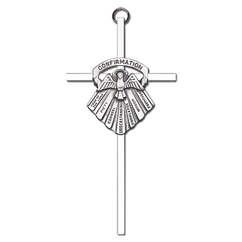 6 inch Antique Silver Confirmation on a Polished Silver Finish Cross - 4697S/S