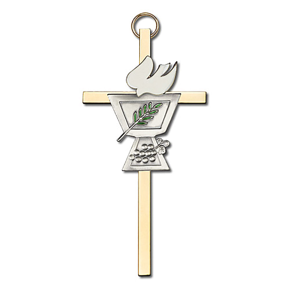 4 inch Antique Gold Confirmation Chalice on a Polished Brass Cross - 4820G/G