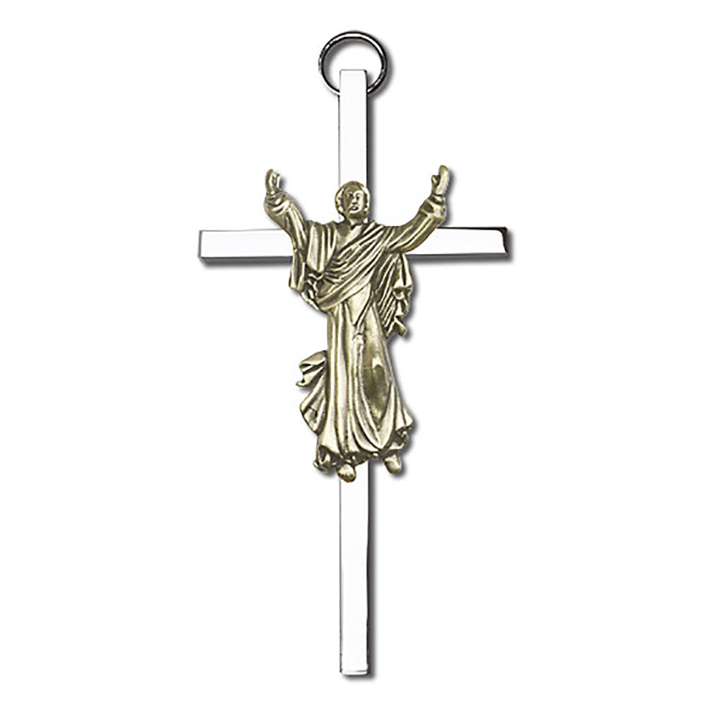 4 inch Antique Gold Risen Christ on a Polished Silver Finish Cross - 4830 - 4830G/S
