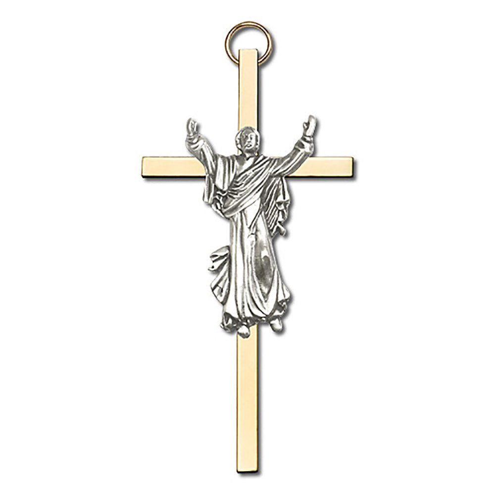 4 inch Antique Gold Risen Christ on a Polished Brass Cross - 4830 - 4830G/G
