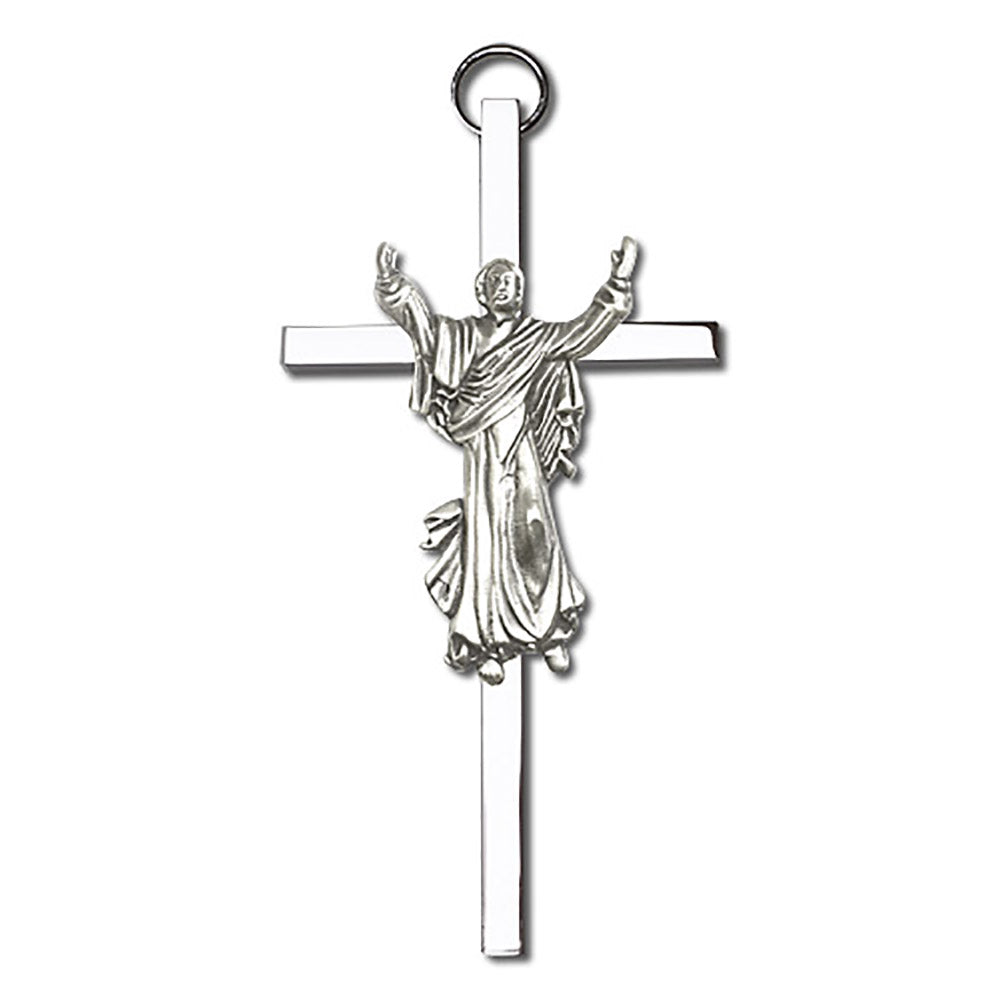 4 inch Antique Silver Risen Christ on a Polished Silver Finish Cross - 4830 - 4830S/S