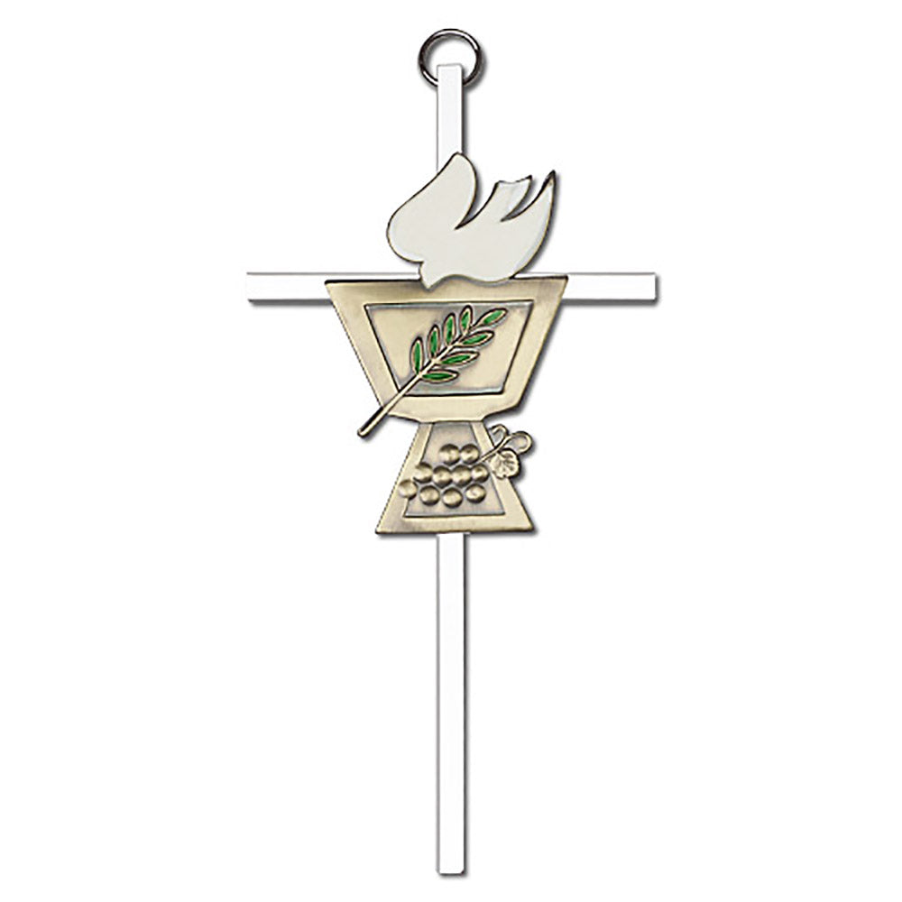 6 inch Antique Gold Confirmation Chalice on a Polished Silver Finish Cross - 4920G/S