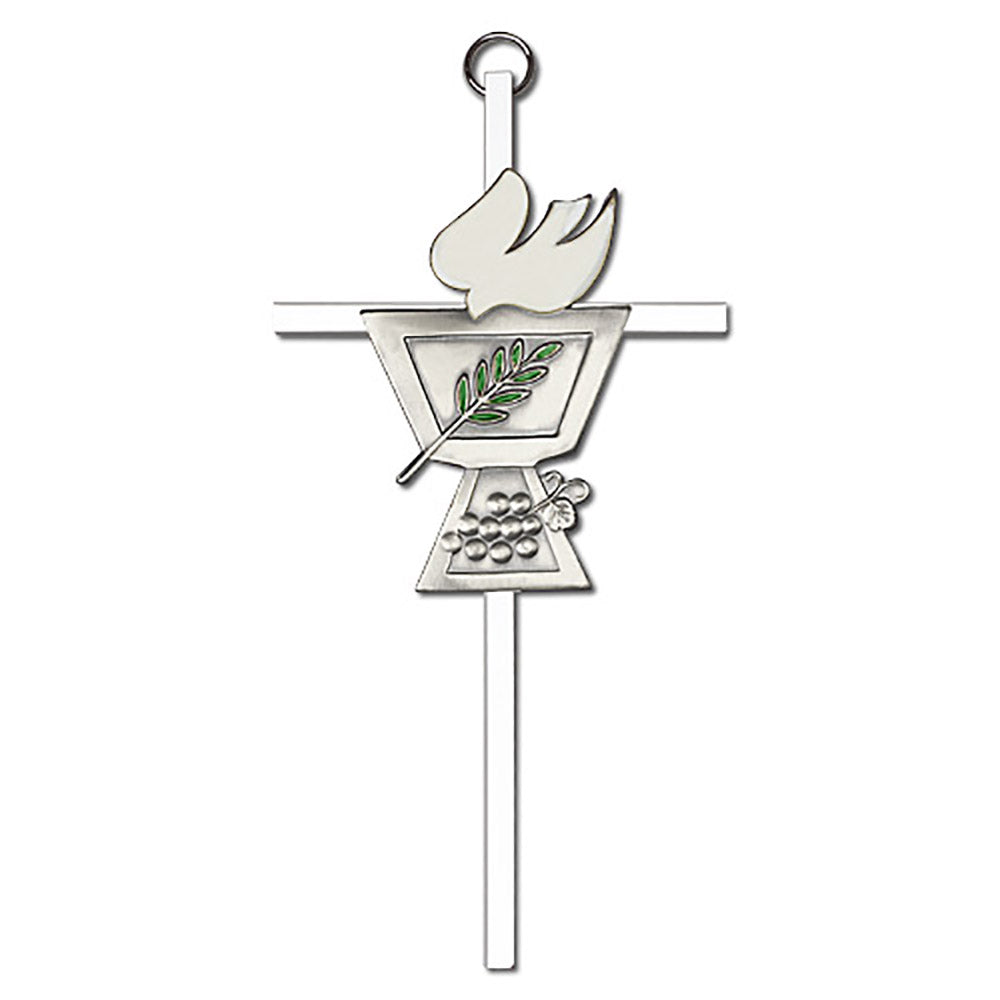 6 inch Antique Silver Confirmation Chalice on a Polished Silver Finish Cross - 4920S/S