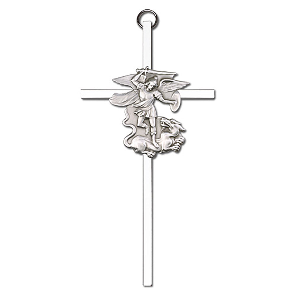 6 inch Antique Silver St. Michael on a Polished Silver Finish Cross - 4945S/S