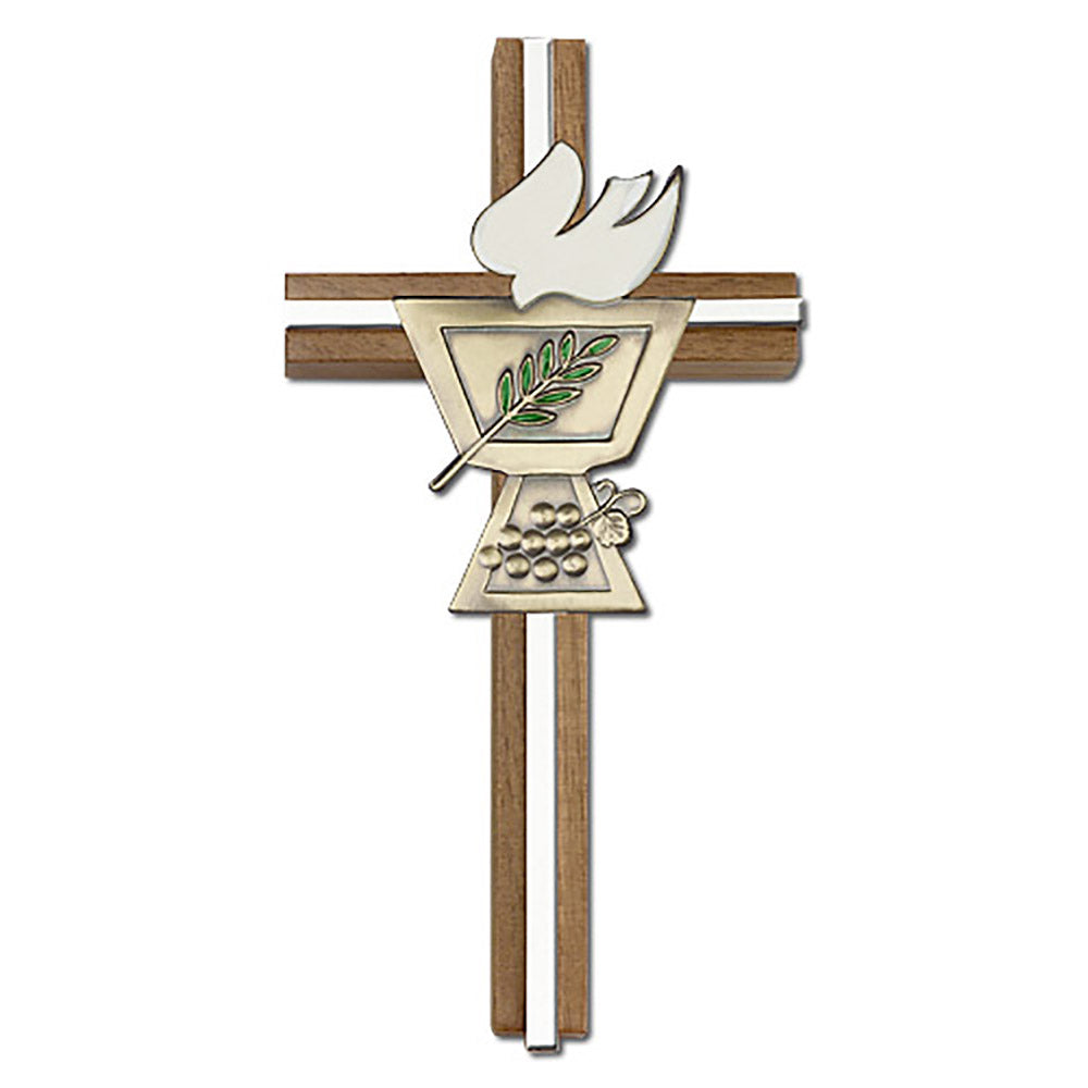 6 inch Enameled Confirmation Chalice Cross, Walnut w/ Antique Gold inlay - 5020G/S