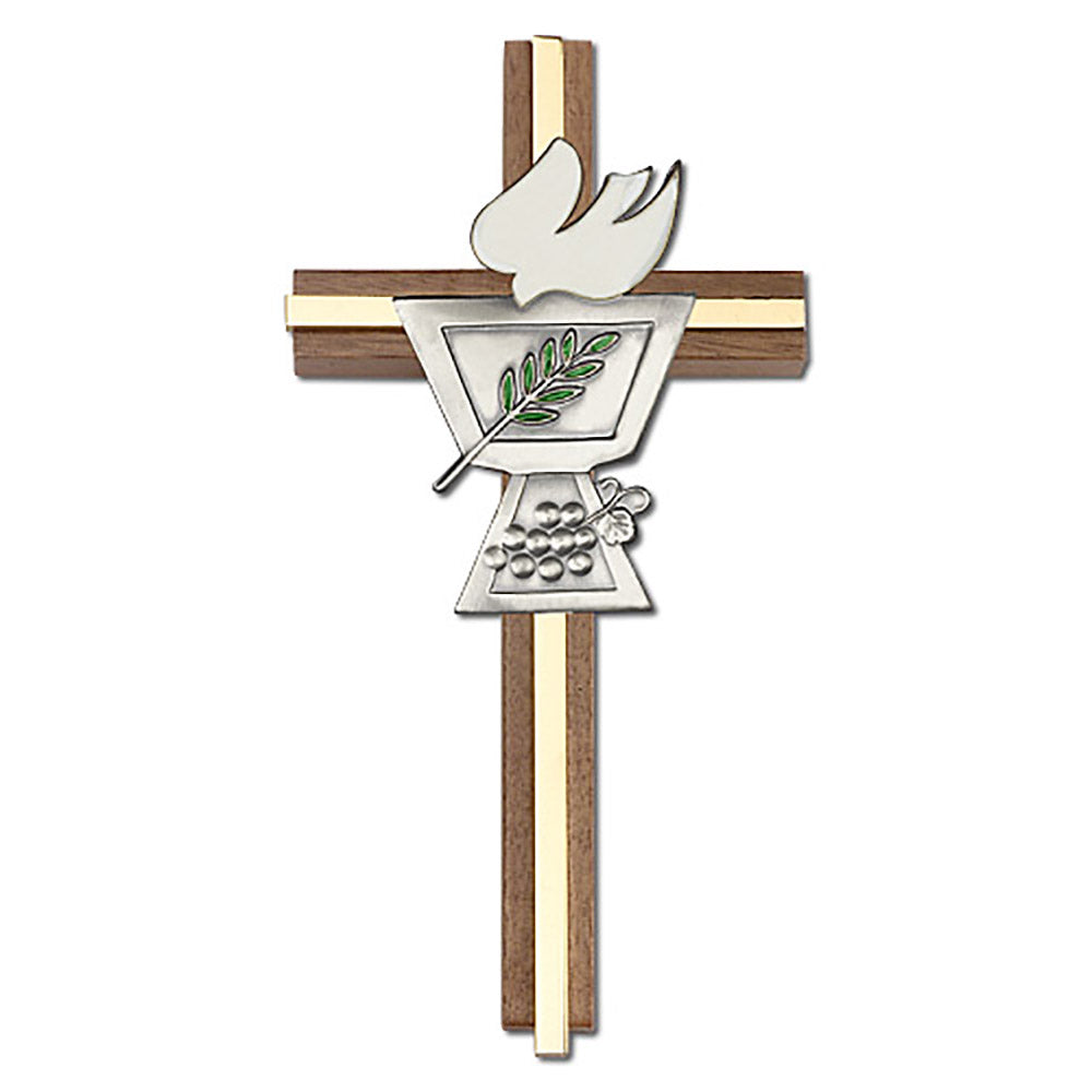 6 inch Enameled Confirmation Chalice Cross, Walnut w/ Antique Gold inlay - 5020G/G