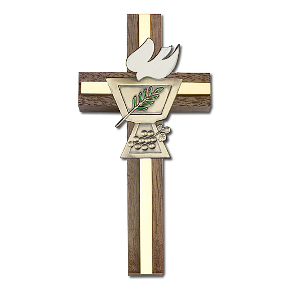 4 inch Enameled Confirmation Chalice Cross, Walnut w/ Antique Gold inlay - 5021G/G