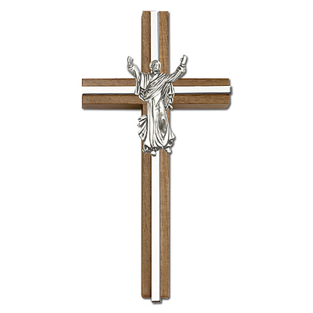 6 inch Contemporary Risen Christ Cross, Walnut w/ Antique Silver inlay - 5030S/S