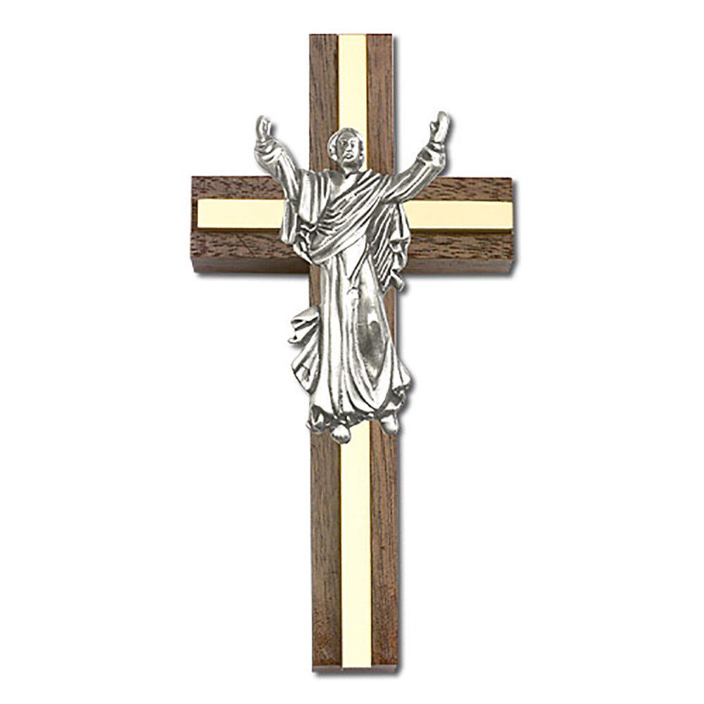 4 inch Contemporary Risen Christ Cross, Walnut w/ Antique Silver inlay - 5031S/G