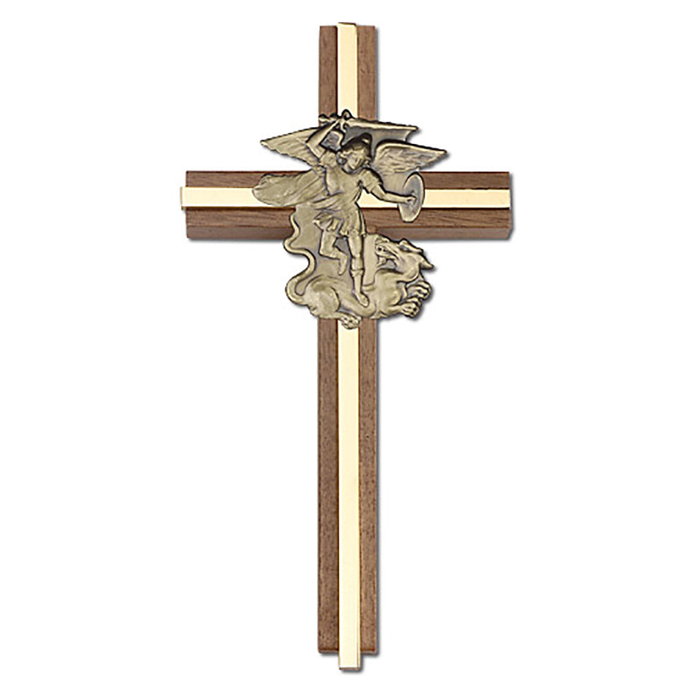 6 inch St. Michael Cross, Walnut w/ Antique Gold inlay - 5045G/G