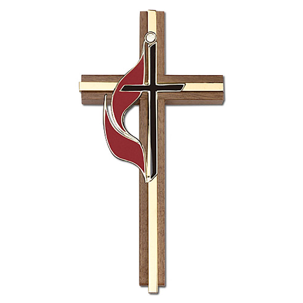 6 inch Methodist Cross, Walnut w/ Antique Silver inlay - 5060S/G