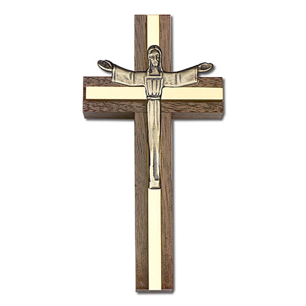 4 inch Risen Christ Cross, Walnut w/ Antique Gold inlay - 5080G/G