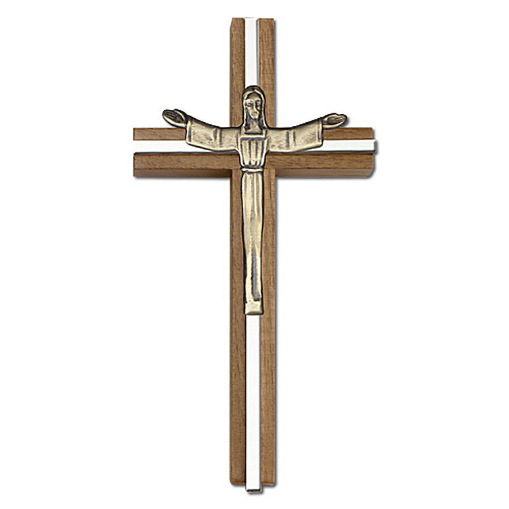 6 inch Risen Christ Cross, Walnut w/ Antique Gold inlay - 5085G/S