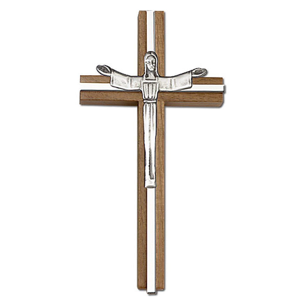 6 inch Risen Christ Cross, Walnut w/ Antique Silver inlay - 5085S/S