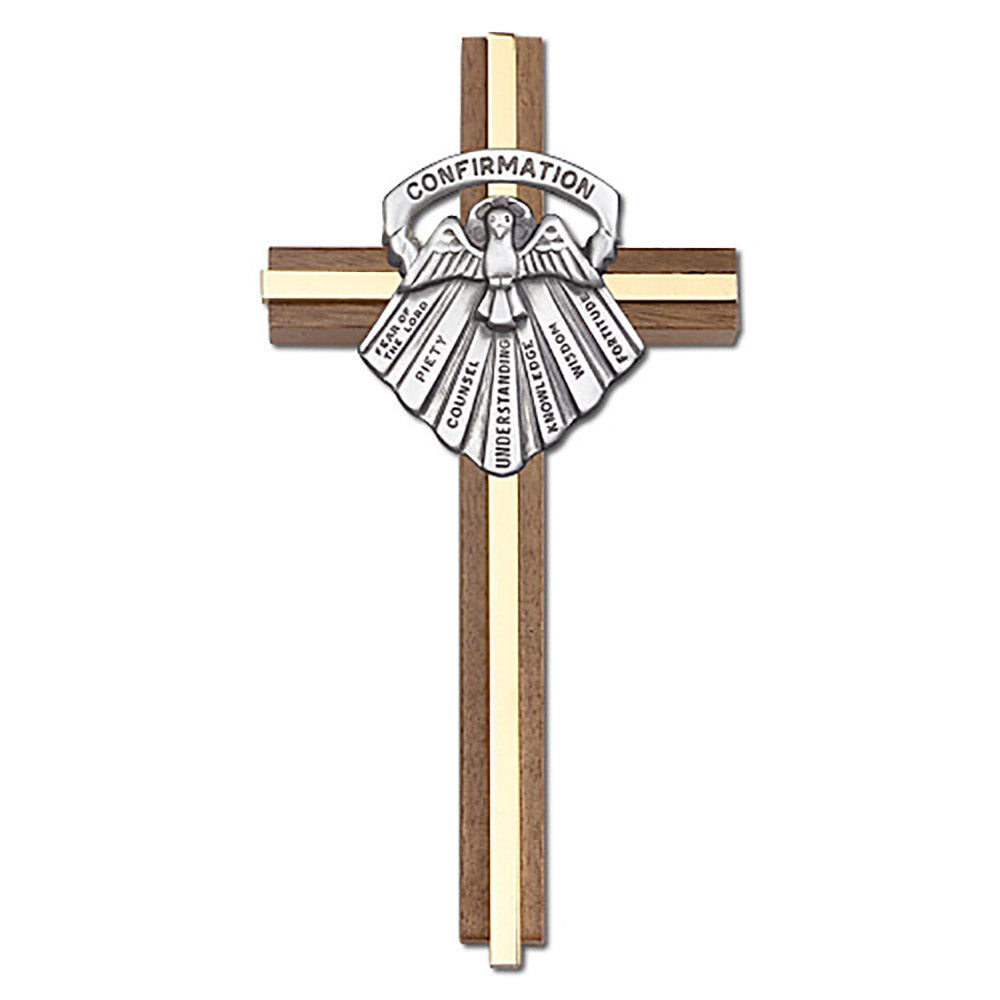 6 inch Confirmation Cross, Walnut w/ Antique Gold inlay - 5097G/G